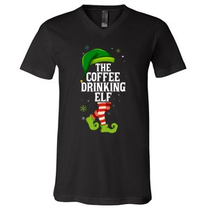 Coffee Drinking Elf Matching Family Christmas V-Neck T-Shirt