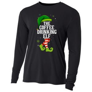 Coffee Drinking Elf Matching Family Christmas Cooling Performance Long Sleeve Crew