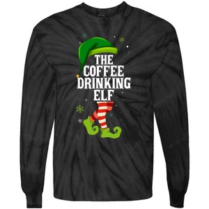 Coffee Drinking Elf Matching Family Christmas Tie-Dye Long Sleeve Shirt