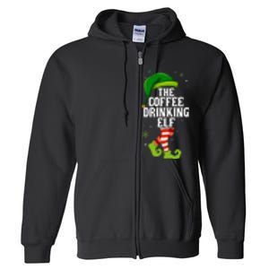 Coffee Drinking Elf Matching Family Christmas Full Zip Hoodie