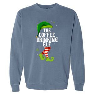 Coffee Drinking Elf Matching Family Christmas Garment-Dyed Sweatshirt