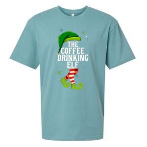 Coffee Drinking Elf Matching Family Christmas Sueded Cloud Jersey T-Shirt