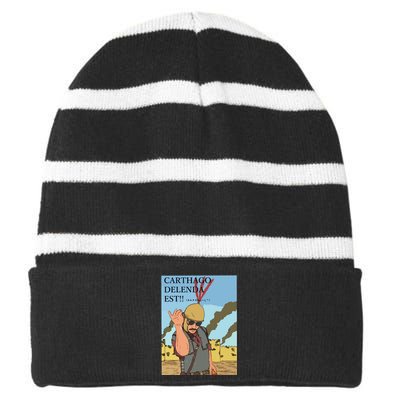 Carthago Delenda Est Funny Meme Striped Beanie with Solid Band