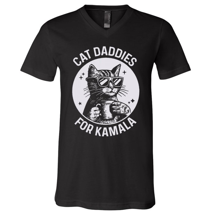 Cat Daddies For Kamala Harris Cat Dad Vote Election V-Neck T-Shirt