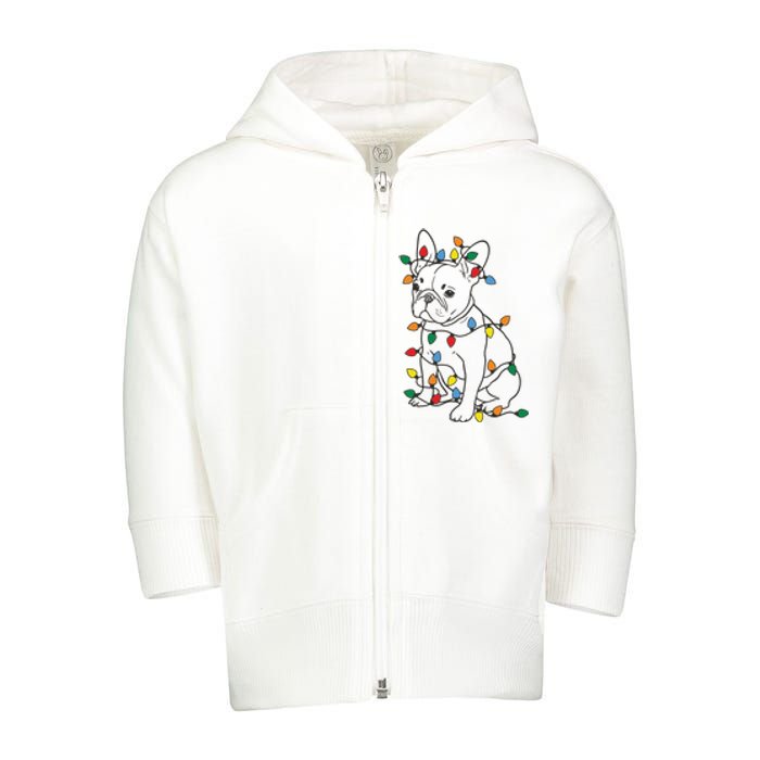 Christmas Dog French Bulldog Toddler Zip Fleece Hoodie