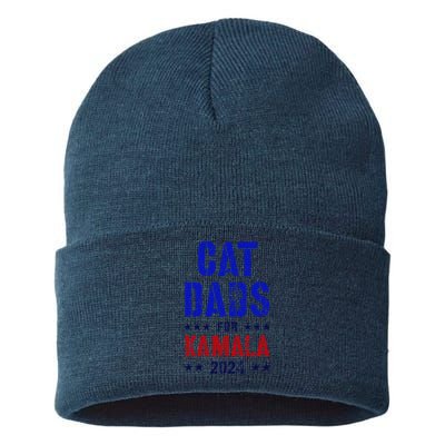 Cat Dads For Kamala 2024 Feminist Joyful Warrior Sustainable Knit Beanie