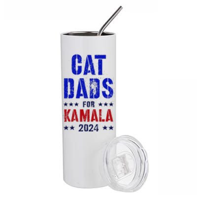 Cat Dads For Kamala 2024 Feminist Joyful Warrior Stainless Steel Tumbler