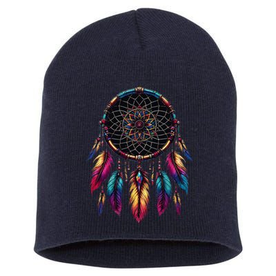 Colorful Dreamcatcher Feather Native American Indian Art Short Acrylic Beanie