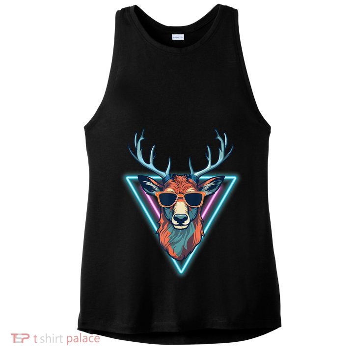 Cool Deer Funny Animal Party Wear Sunglasses Vintage 70s 80s Ladies PosiCharge Tri-Blend Wicking Tank