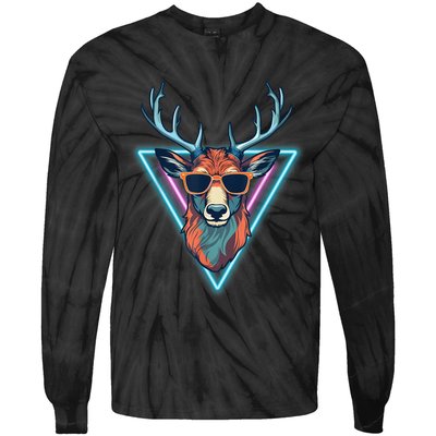 Cool Deer Funny Animal Party Wear Sunglasses Vintage 70s 80s Tie-Dye Long Sleeve Shirt