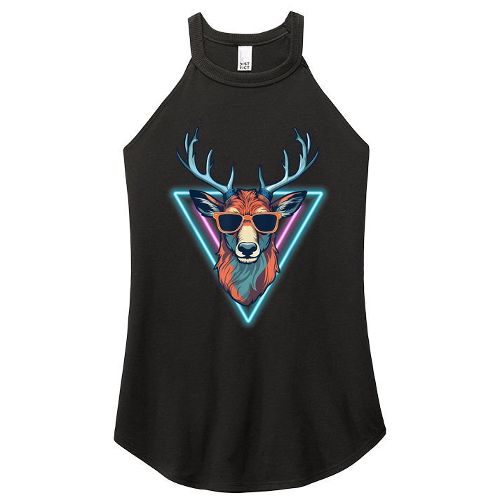 Cool Deer Funny Animal Party Wear Sunglasses Vintage 70s 80s Women's Perfect Tri Rocker Tank