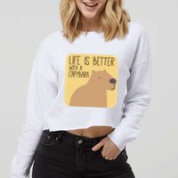 Capybara Design for Capibara Owner Cool Mammal  Cropped Pullover Crew
