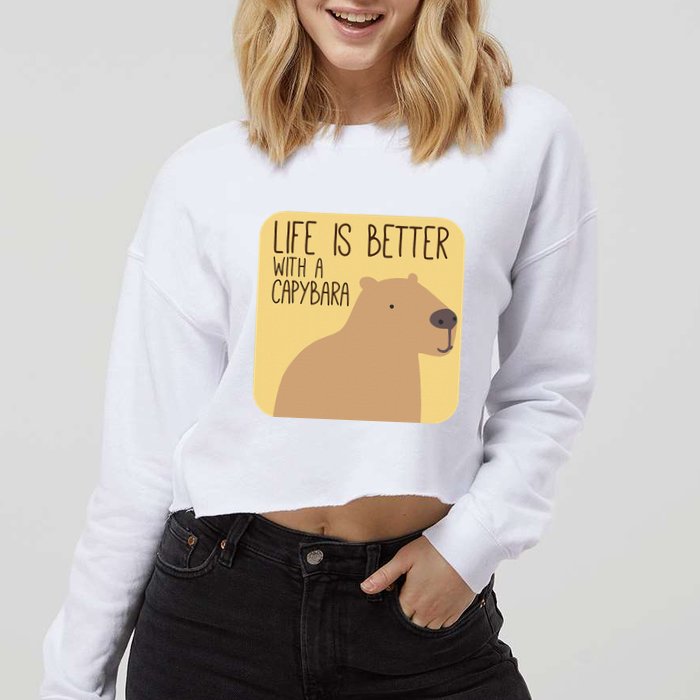 Capybara Design for Capibara Owner Cool Mammal  Cropped Pullover Crew