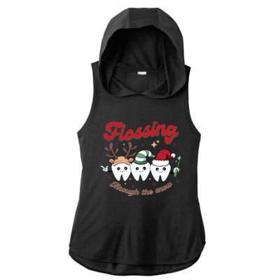 Christmas Dentist Flossing Through The Snow Dental Santa Claus Reindeer Ladies PosiCharge Tri-Blend Wicking Draft Hoodie Tank