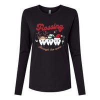 Christmas Dentist Flossing Through The Snow Dental Santa Claus Reindeer Womens Cotton Relaxed Long Sleeve T-Shirt