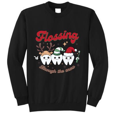 Christmas Dentist Flossing Through The Snow Dental Santa Claus Reindeer Sweatshirt
