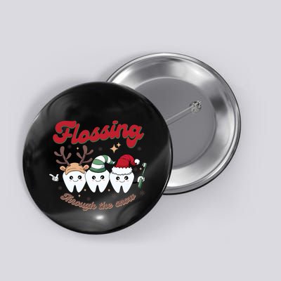 Christmas Dentist Flossing Through The Snow Dental Santa Claus Reindeer Button
