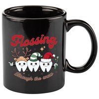 Christmas Dentist Flossing Through The Snow Dental Santa Claus Reindeer 11oz C Handle Ceramic Mug