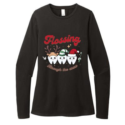 Christmas Dentist Flossing Through The Snow Dental Santa Claus Reindeer Womens CVC Long Sleeve Shirt