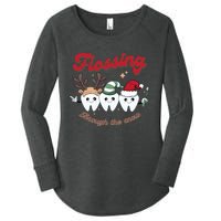 Christmas Dentist Flossing Through The Snow Dental Santa Claus Reindeer Women's Perfect Tri Tunic Long Sleeve Shirt