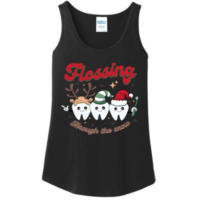 Christmas Dentist Flossing Through The Snow Dental Santa Claus Reindeer Ladies Essential Tank