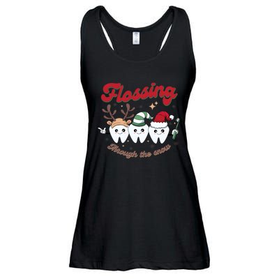 Christmas Dentist Flossing Through The Snow Dental Santa Claus Reindeer Ladies Essential Flowy Tank