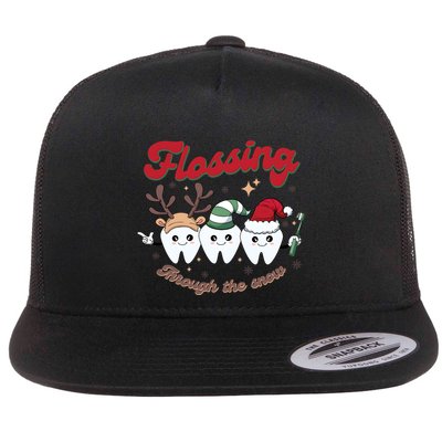 Christmas Dentist Flossing Through The Snow Dental Santa Claus Reindeer Flatbill Hat