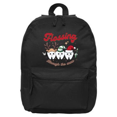 Christmas Dentist Flossing Through The Snow Dental Santa Claus Reindeer 16 in Basic Backpack