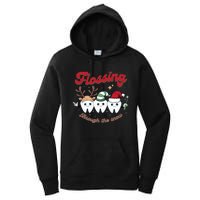 Christmas Dentist Flossing Through The Snow Dental Santa Claus Reindeer Women's Pullover Hoodie