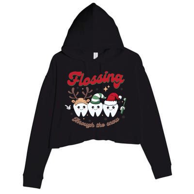 Christmas Dentist Flossing Through The Snow Dental Santa Claus Reindeer Crop Fleece Hoodie