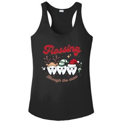 Christmas Dentist Flossing Through The Snow Dental Santa Claus Reindeer Ladies PosiCharge Competitor Racerback Tank