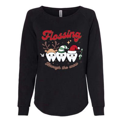 Christmas Dentist Flossing Through The Snow Dental Santa Claus Reindeer Womens California Wash Sweatshirt