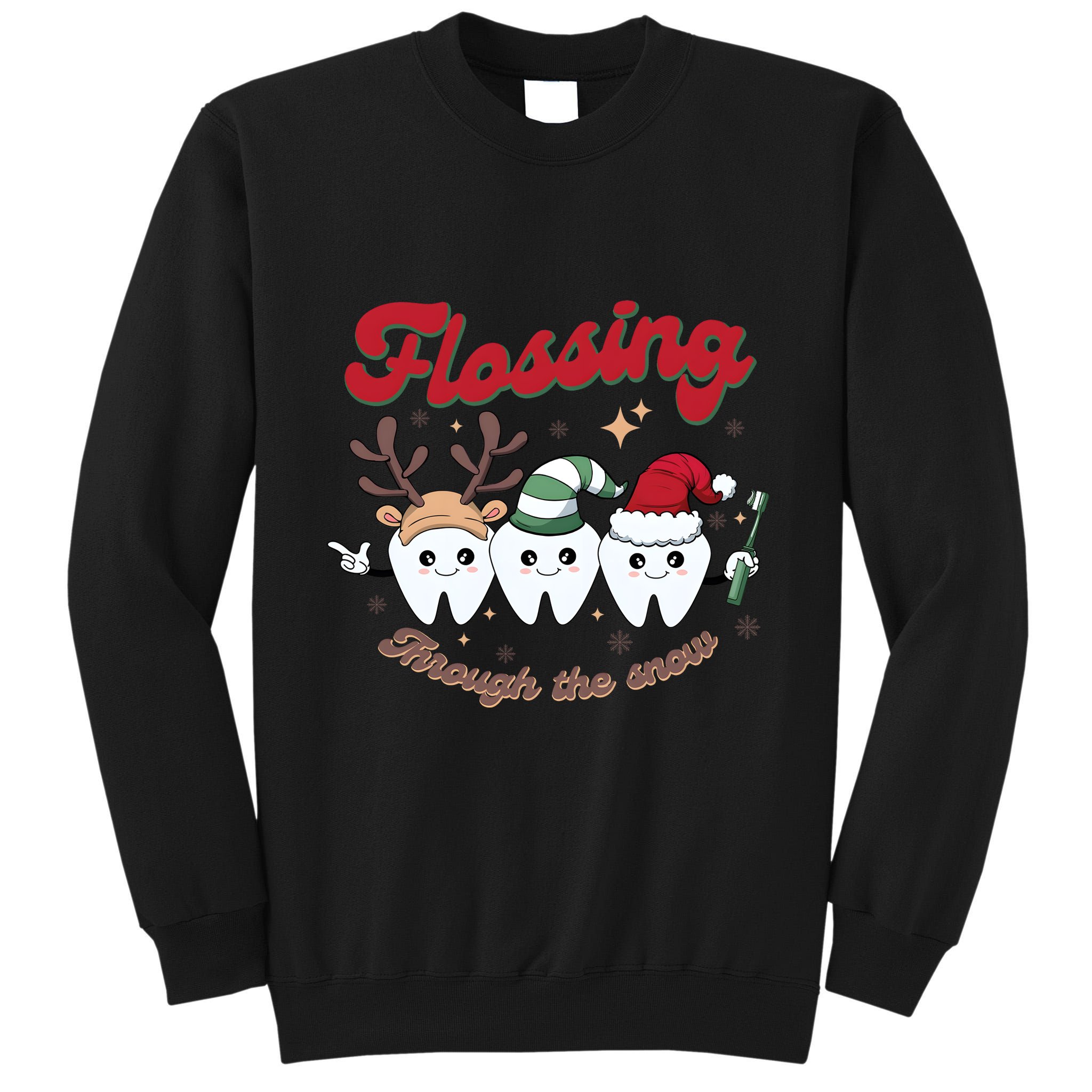 Christmas Dentist Flossing Through The Snow Dental Santa Claus Reindeer Tall Sweatshirt