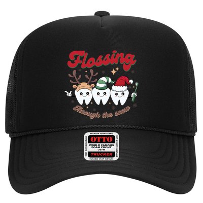 Christmas Dentist Flossing Through The Snow Dental Santa Claus Reindeer Trucker Hat