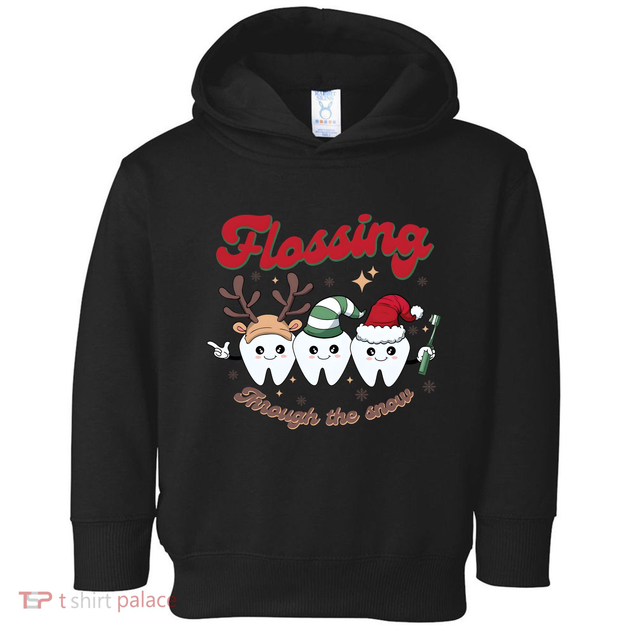 Christmas Dentist Flossing Through The Snow Dental Santa Claus Reindeer Toddler Hoodie