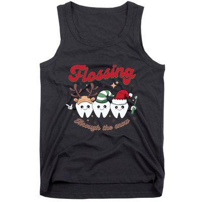 Christmas Dentist Flossing Through The Snow Dental Santa Claus Reindeer Tank Top
