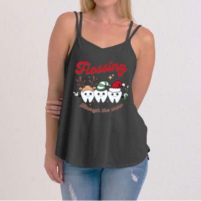 Christmas Dentist Flossing Through The Snow Dental Santa Claus Reindeer Women's Strappy Tank