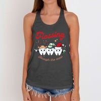 Christmas Dentist Flossing Through The Snow Dental Santa Claus Reindeer Women's Knotted Racerback Tank