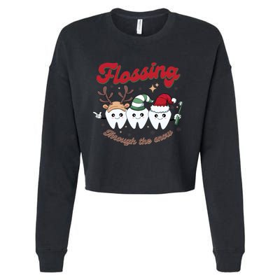 Christmas Dentist Flossing Through The Snow Dental Santa Claus Reindeer Cropped Pullover Crew