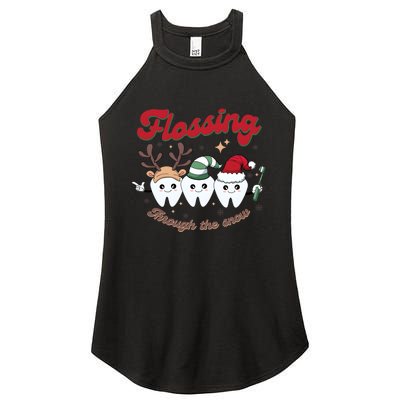 Christmas Dentist Flossing Through The Snow Dental Santa Claus Reindeer Women's Perfect Tri Rocker Tank