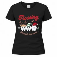 Christmas Dentist Flossing Through The Snow Dental Santa Claus Reindeer Women's T-Shirt