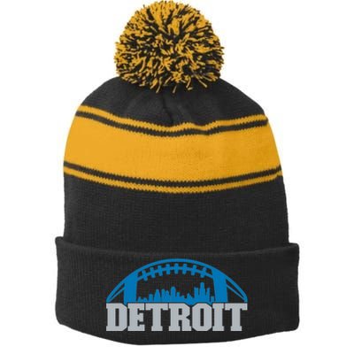 Cool Detroit Football With City Stripe Pom Pom Beanie