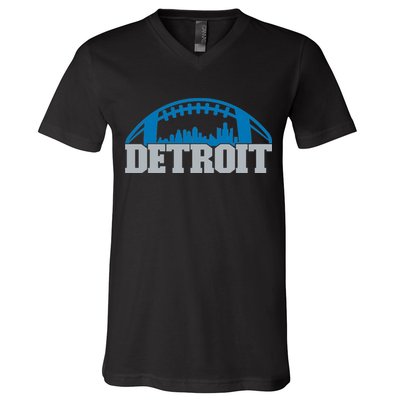 Cool Detroit Football With City V-Neck T-Shirt