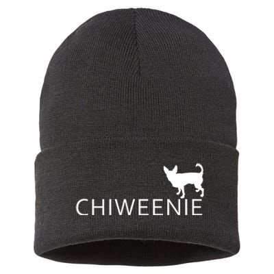 Chiweenie Dog Funny Logo Sustainable Knit Beanie