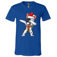 Cute Dabbing French Bulldog Christmas Hat Adults Xmas Gift V-Neck T-Shirt