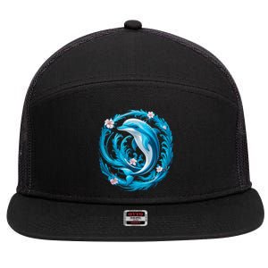 Cute Dolphin Floral 7 Panel Mesh Trucker Snapback Hat