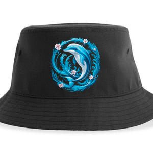 Cute Dolphin Floral Sustainable Bucket Hat