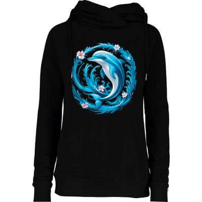 Cute Dolphin Floral Womens Funnel Neck Pullover Hood