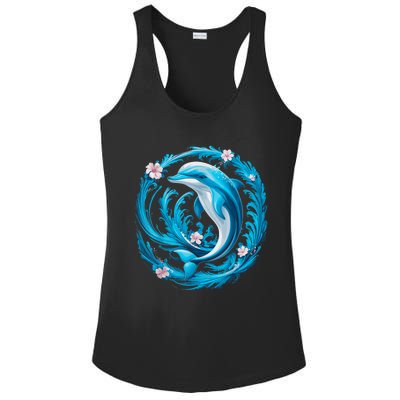 Cute Dolphin Floral Ladies PosiCharge Competitor Racerback Tank