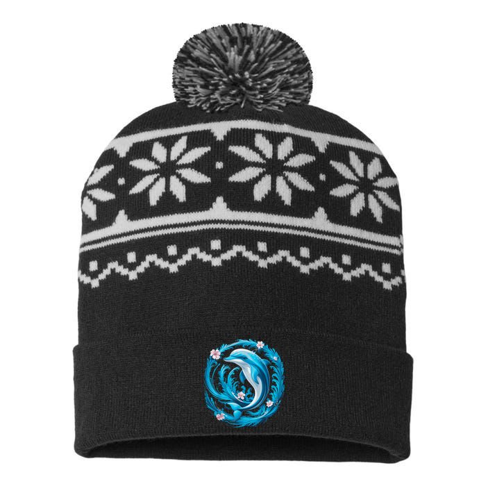 Cute Dolphin Floral USA-Made Snowflake Beanie